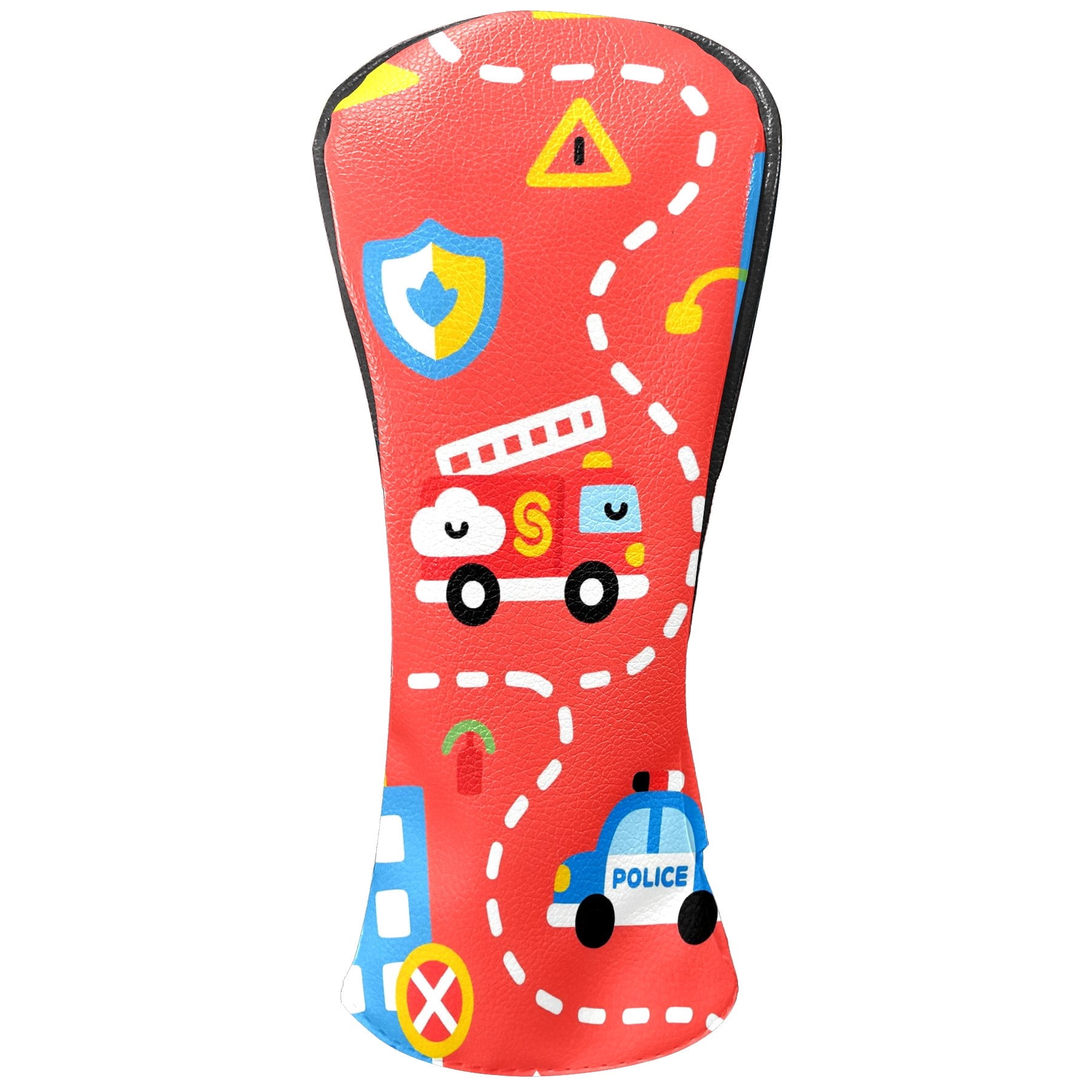 Golf Club Covers, Firefighter Police Car Red Premium PU Leather Driver Hybrid Putter Head Covers with Velvet Lining, Waterproof Golf Gifts for Men Women