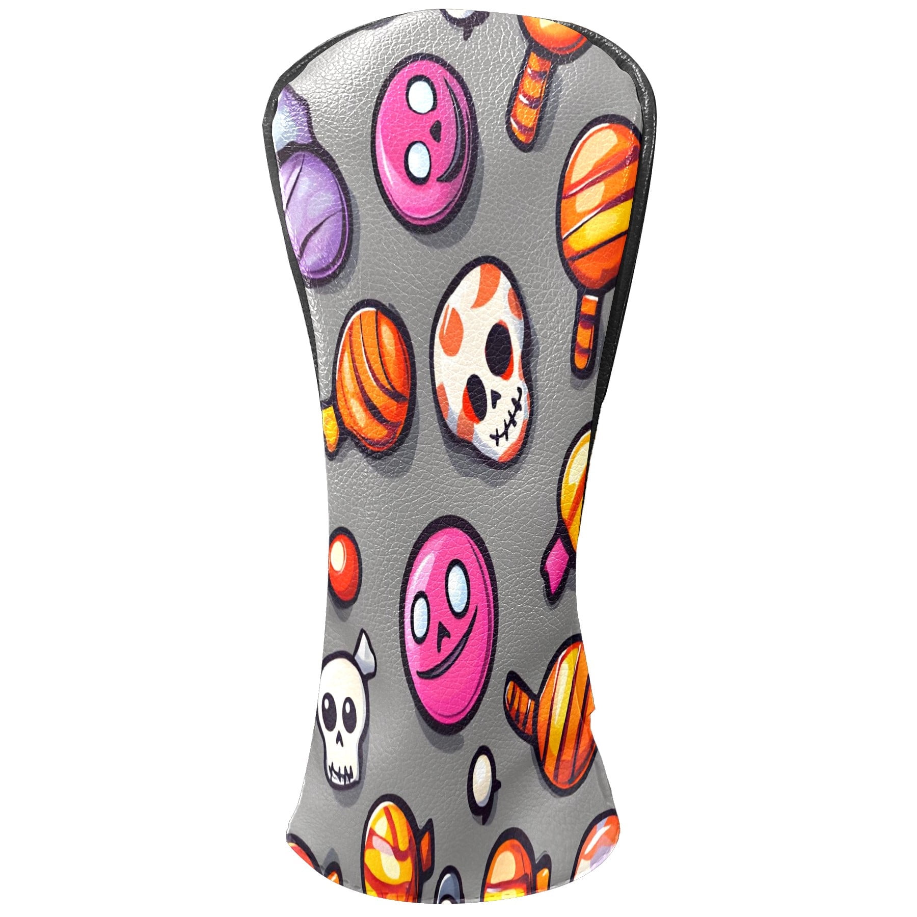 Golf Club Covers, Gray HalloweenCandy Premium PU Leather Driver Hybrid Putter Head Covers with Velvet Lining, Waterproof Golf Gifts for Men Women