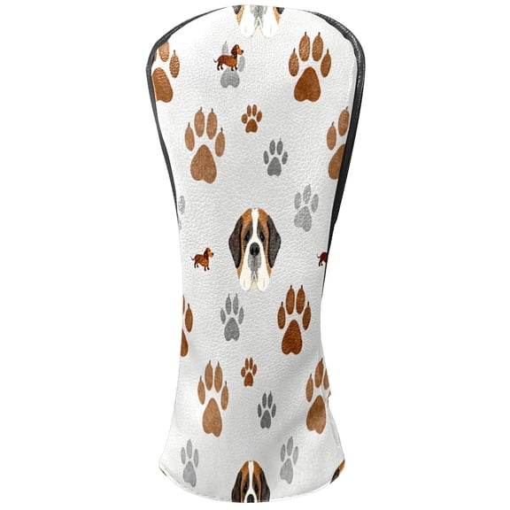 Golf Club Covers, Gray PawPrintDog Premium PU Leather Driver Hybrid Putter Head Covers with Velvet Lining, Waterproof Golf Gifts for Men Women