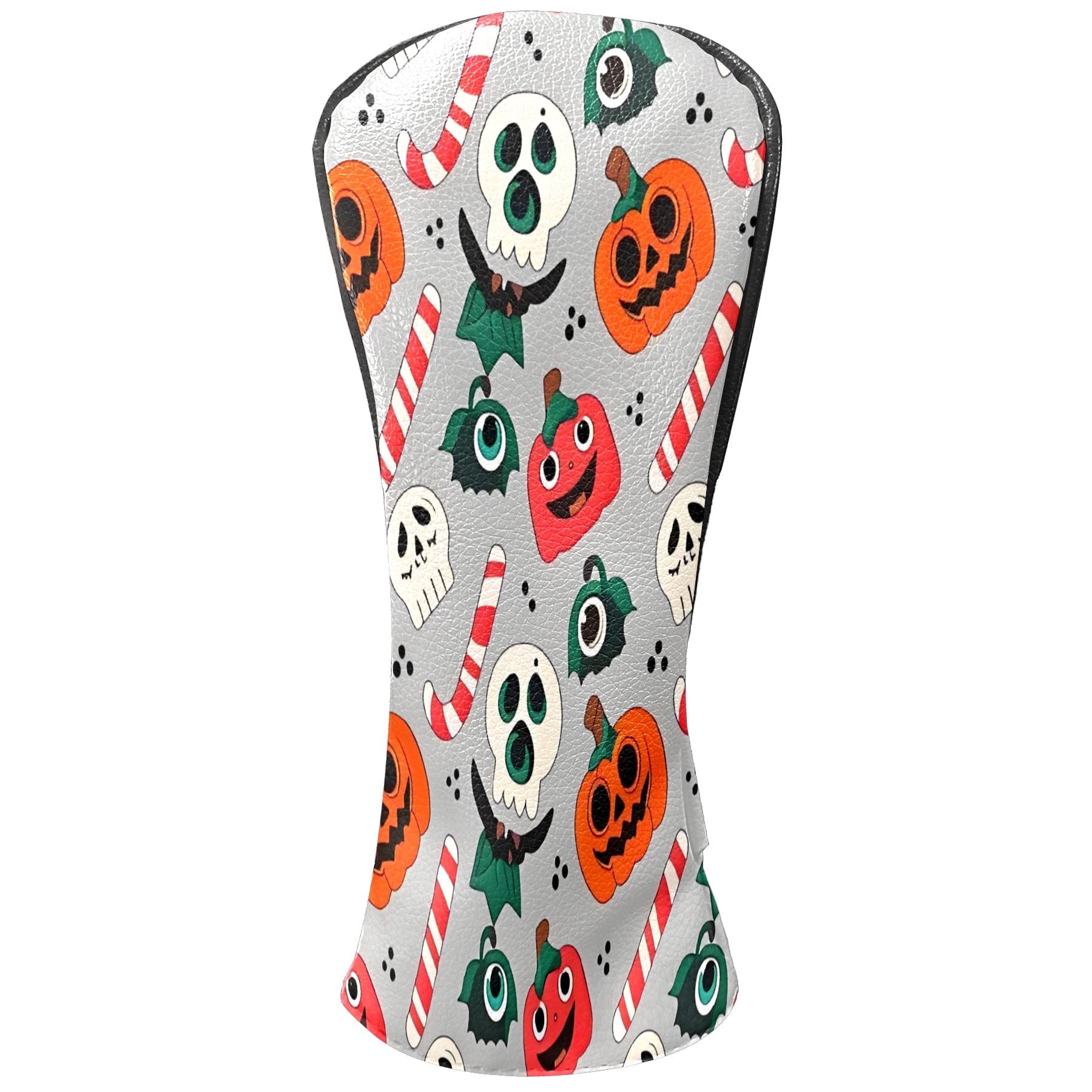 Golf Club Covers, Gray PumpkinSkull Premium PU Leather Driver Hybrid Putter Head Covers with Velvet Lining, Waterproof Golf Gifts for Men Women