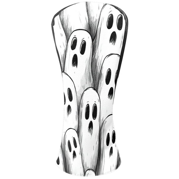 Golf Club Head Covers Gray Scary Ghosts for Driver and Fairway Woods, Premium PU Leather, Waterproof, Velvet Lining, Unisex Golf Gift