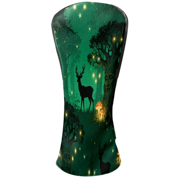 Golf Club Covers, Green DeerForest Premium PU Leather Driver Hybrid Putter Head Covers with Velvet Lining, Waterproof Golf Gifts for Men Women