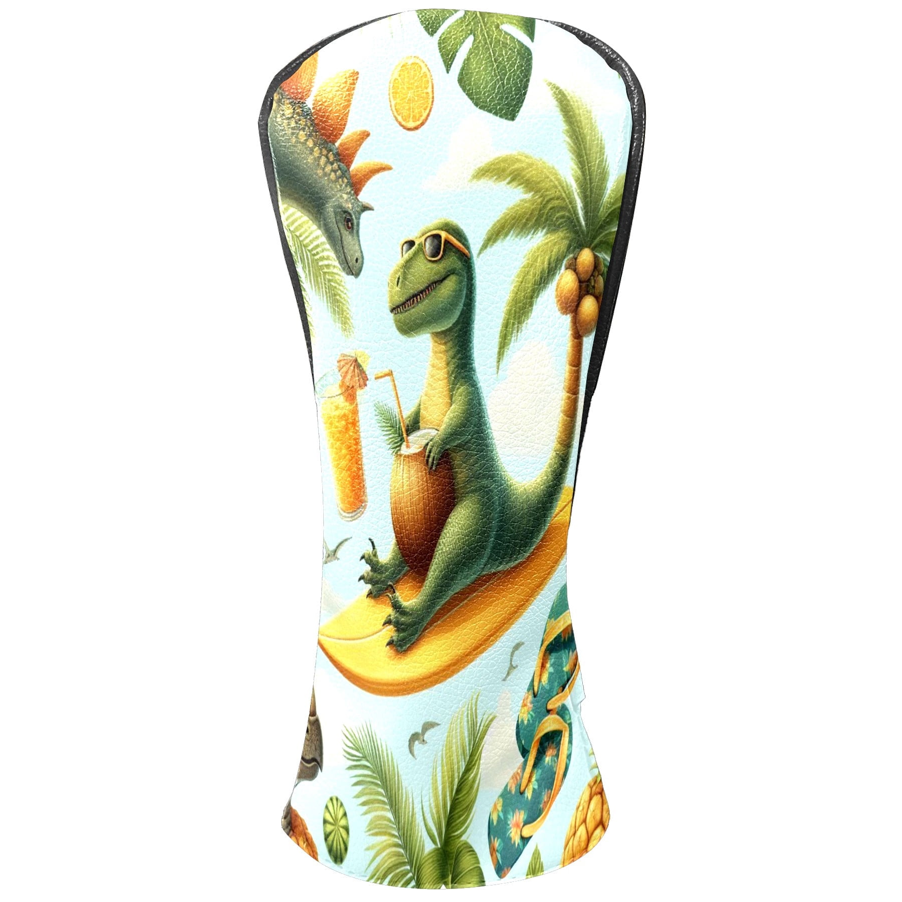 Golf Club Covers, Green Dino Tropical Premium PU Leather Driver Hybrid Putter Head Covers with Velvet Lining, Waterproof Golf Gifts for Men Women
