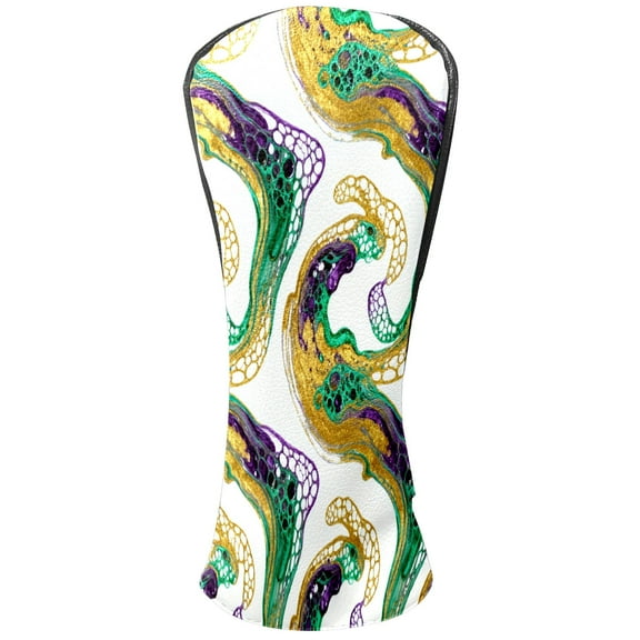 Golf Club Covers, Green GoldSwirl Premium PU Leather Driver Hybrid Putter Head Covers with Velvet Lining, Waterproof Golf Gifts for Men Women