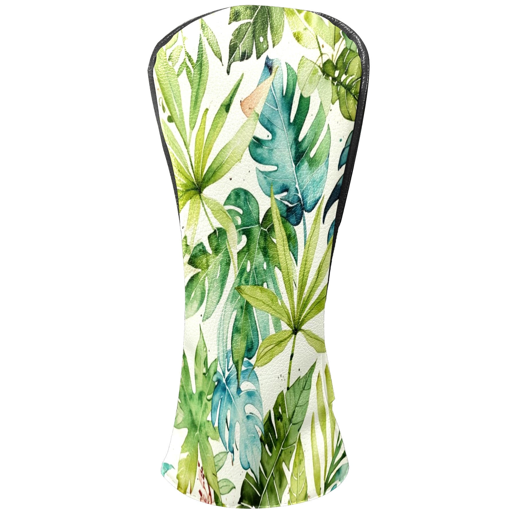 Golf Club Covers, Green Leaves Premium PU Leather Driver Hybrid Putter Head Covers with Velvet Lining, Waterproof Golf Gifts for Men Women