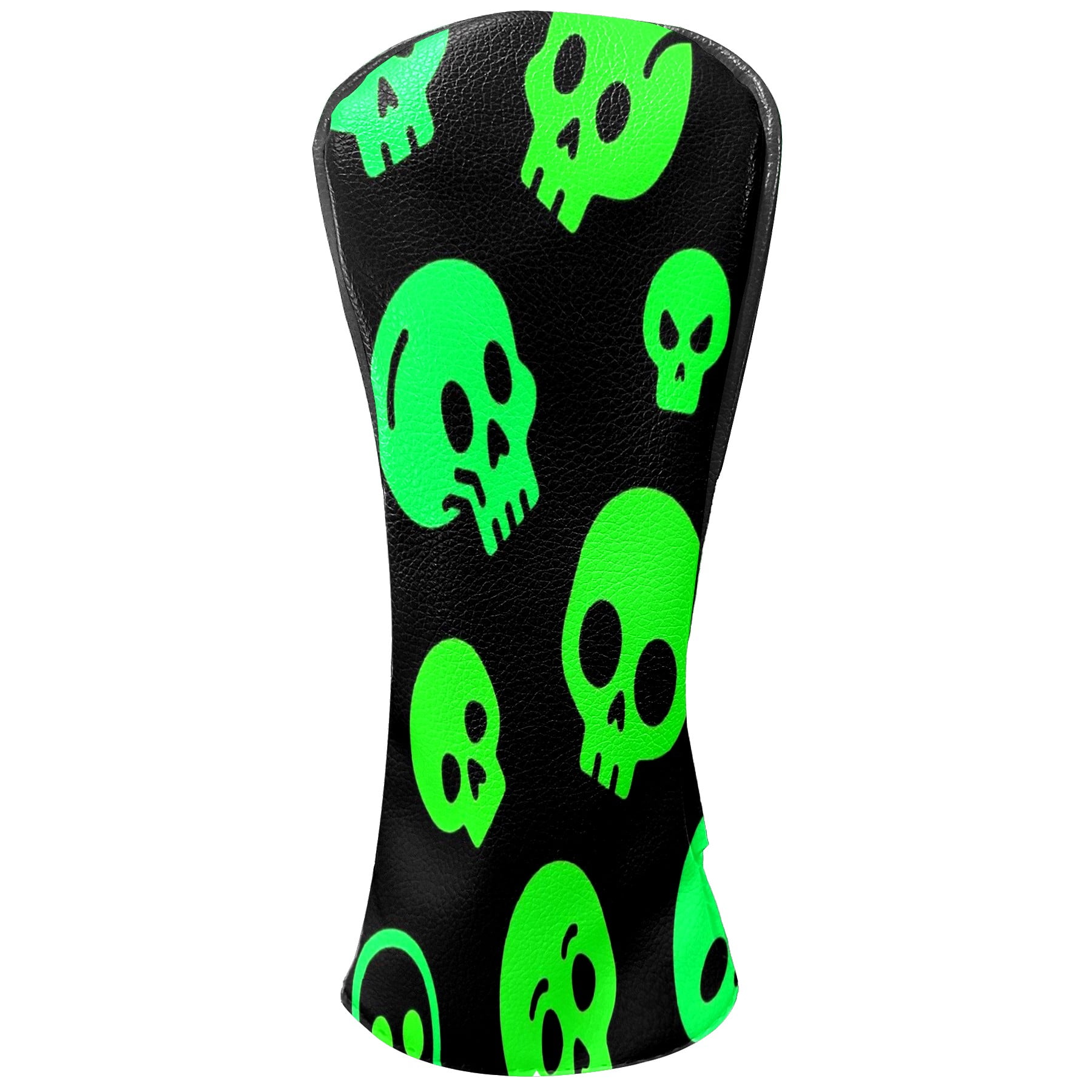 Golf Club Covers, Green Skeleton Premium PU Leather Driver Hybrid Putter Head Covers with Velvet Lining, Waterproof Golf Gifts for Men Women