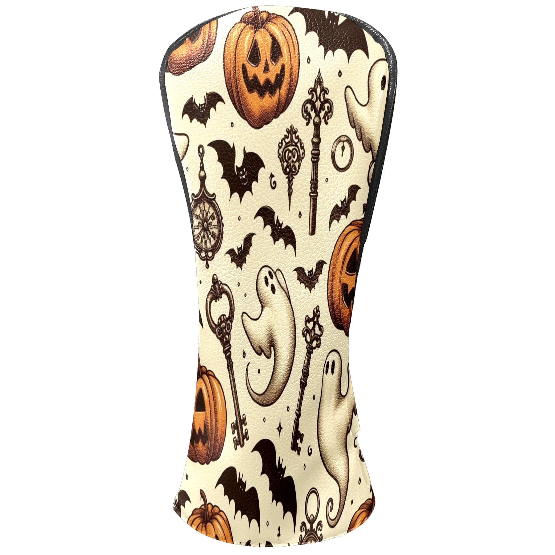 Golf Club Head Covers LightBrown Pumpkin Ghost Key for Driver and Fairway Woods, Premium PU Leather, Waterproof, Velvet Lining, Unisex Golf Gift
