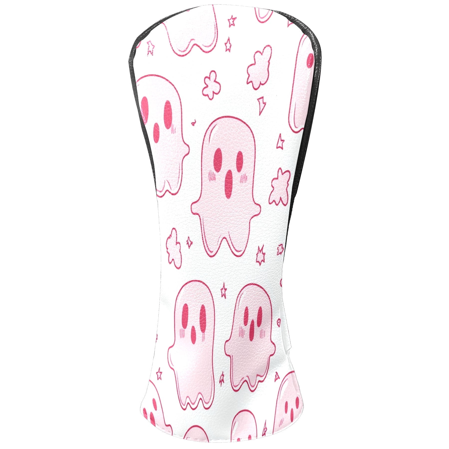 Golf Club Covers, LightPink Cartoon Ghosts Premium PU Leather Driver Hybrid Putter Head Covers with Velvet Lining, Waterproof Golf Gifts for Men Women