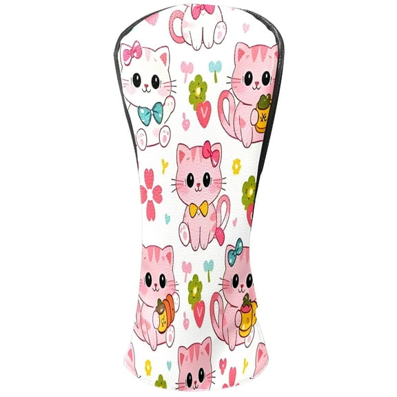 Golf Club Covers, LightPink Cat Premium PU Leather Driver Hybrid Putter Head Covers with Velvet Lining, Waterproof Golf Gifts for Men Women