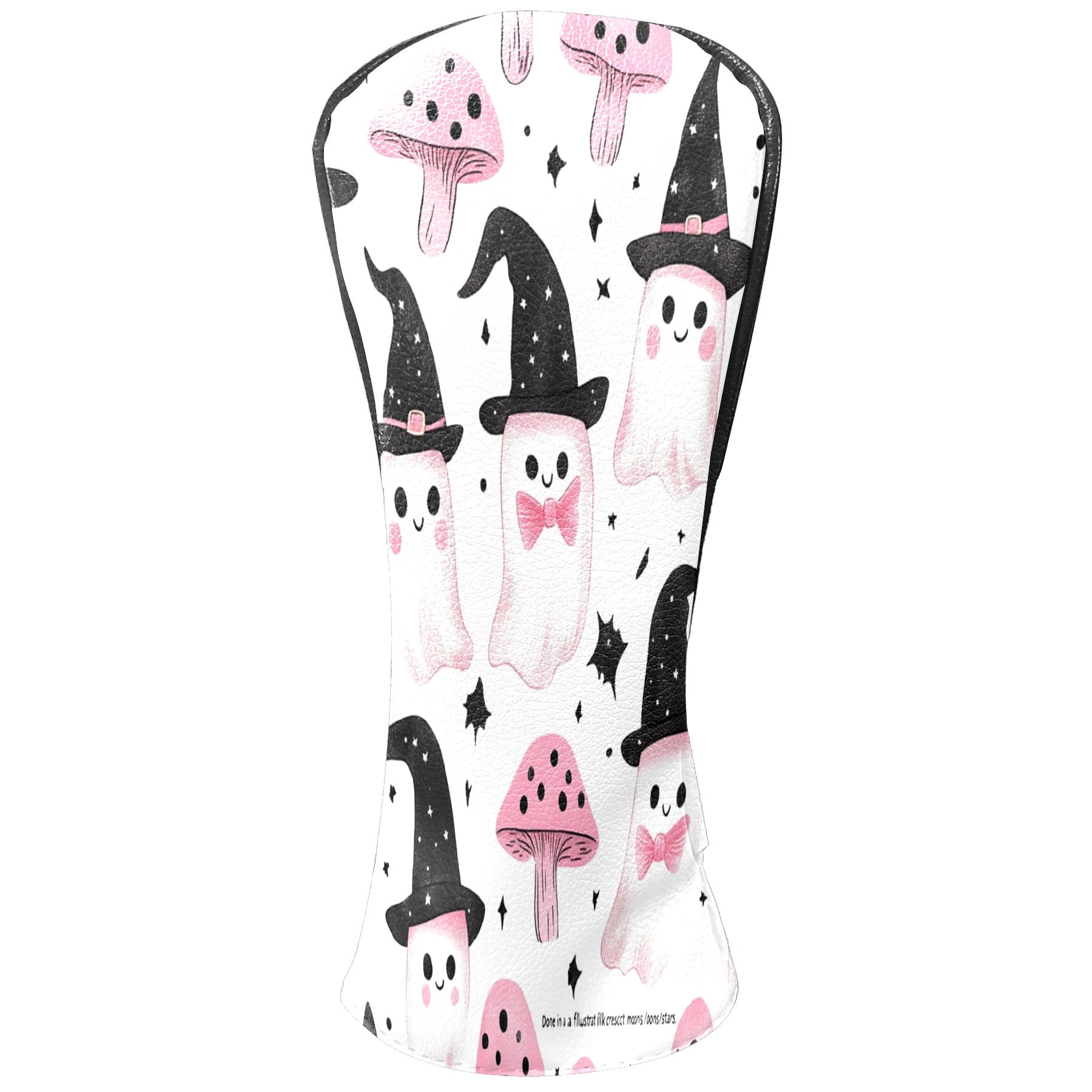 Golf Club Covers, LightPink MushroomGhost Premium PU Leather Driver Hybrid Putter Head Covers with Velvet Lining, Waterproof Golf Gifts for Men Women