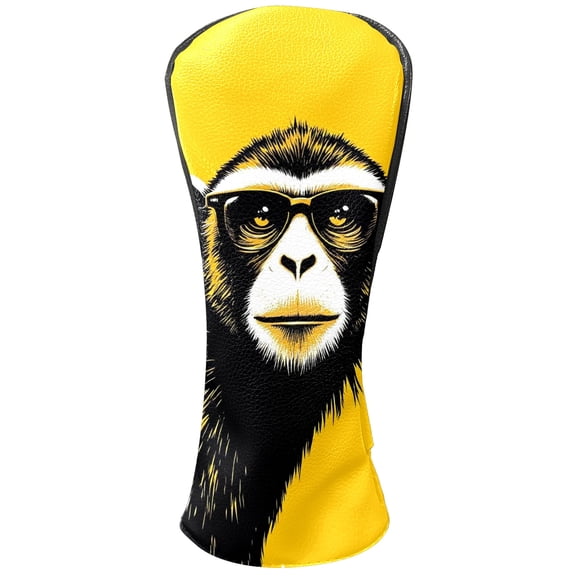 Golf Club Covers, Monkey Yellow Premium PU Leather Driver Hybrid Putter Head Covers with Velvet Lining, Waterproof Golf Gifts for Men Women