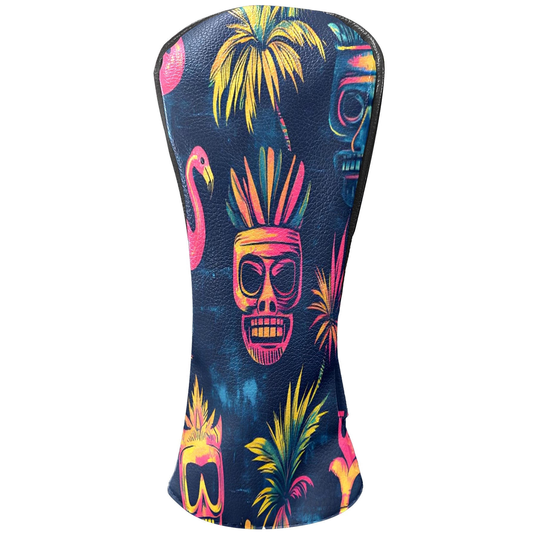 Golf Club Covers, Multicolor Tiki Skulls Premium PU Leather Driver Hybrid Putter Head Covers with Velvet Lining, Waterproof Golf Gifts for Men Women