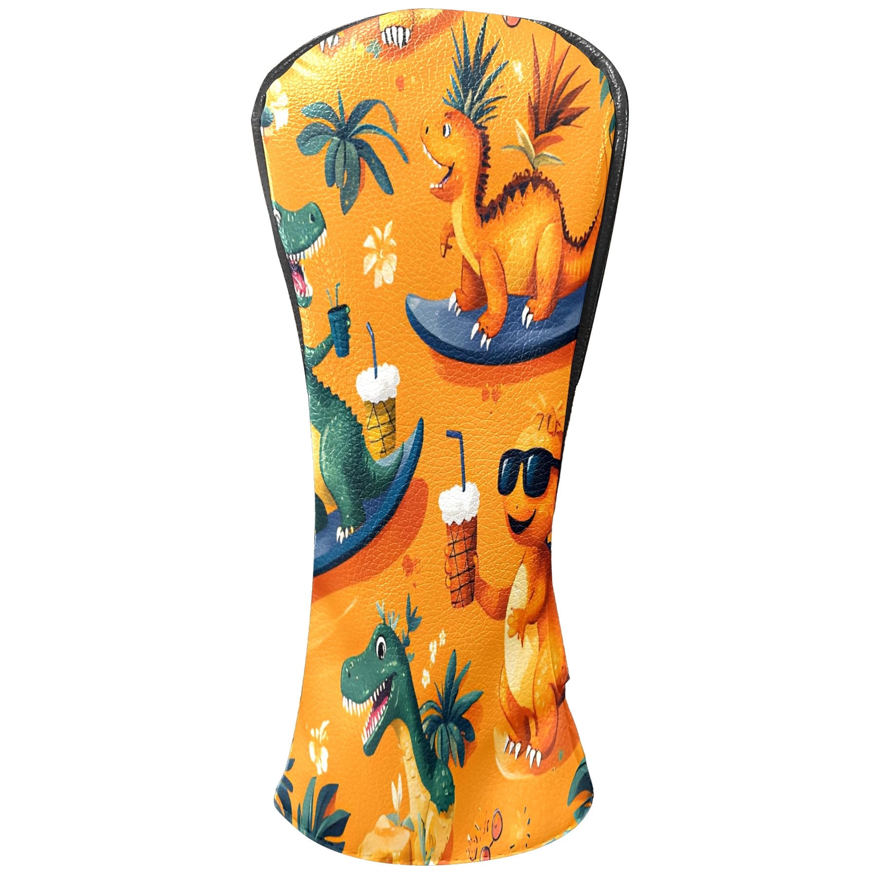 Golf Club Covers, Orange Dino Adventure Premium PU Leather Driver Hybrid Putter Head Covers with Velvet Lining, Waterproof Golf Gifts for Men Women