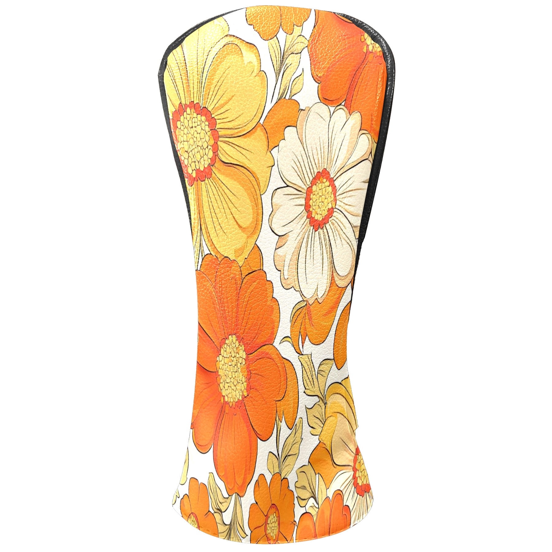 Golf Club Covers, Orange Flower Premium PU Leather Driver Hybrid Putter Head Covers with Velvet Lining, Waterproof Golf Gifts for Men Women