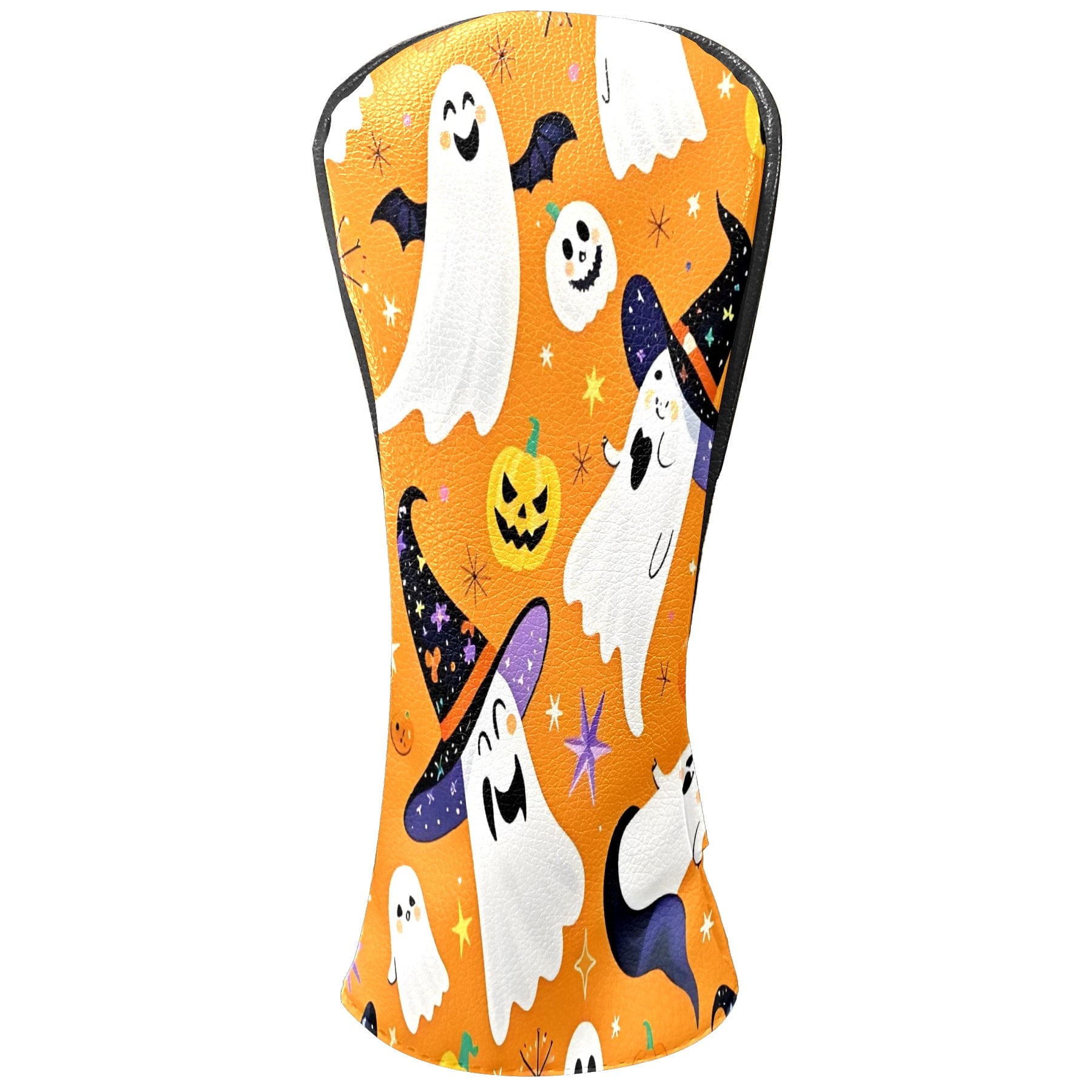 Golf Club Covers, Orange GhostPumpkin Premium PU Leather Driver Hybrid Putter Head Covers with Velvet Lining, Waterproof Golf Gifts for Men Women
