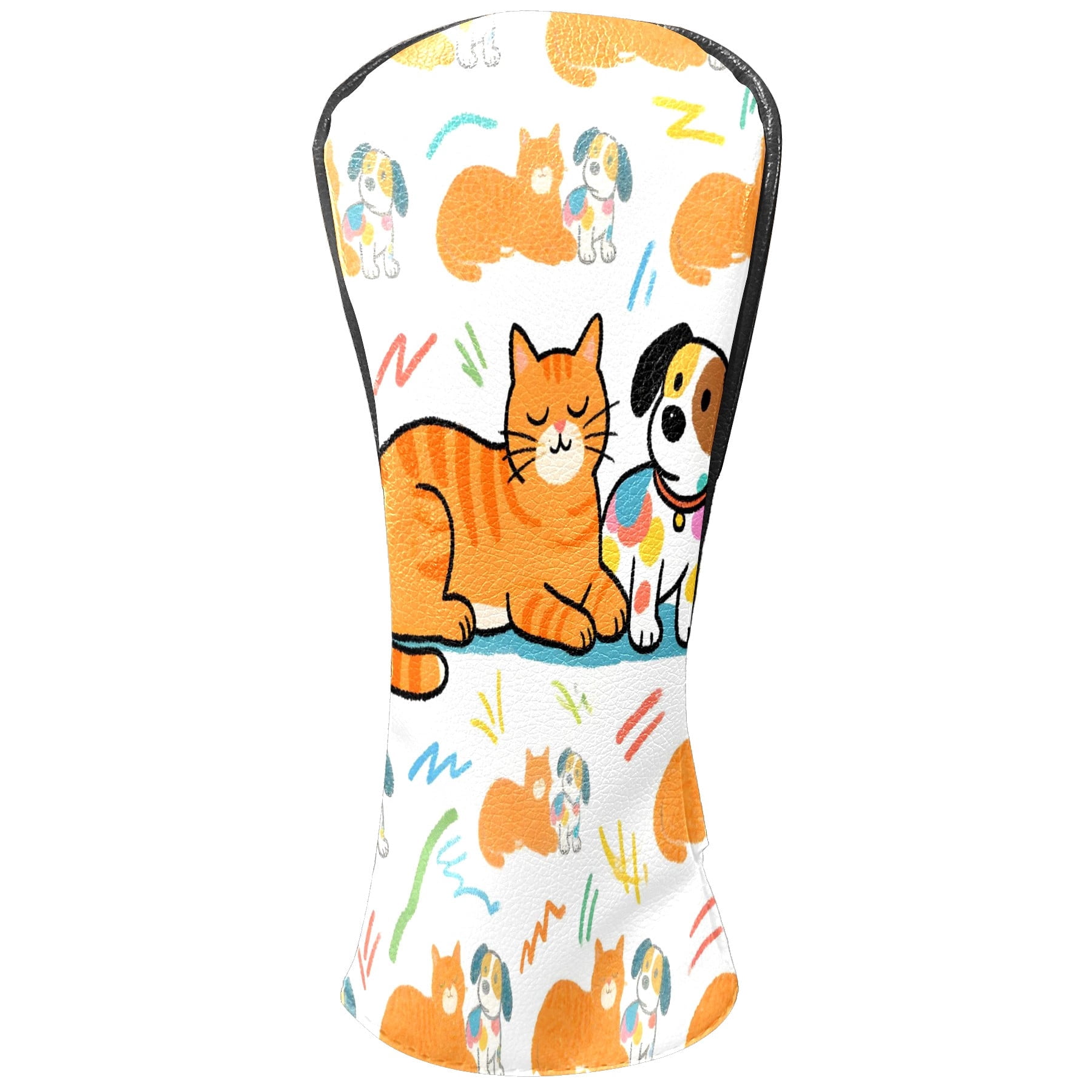 Golf Club Covers, Orange Pets Premium PU Leather Driver Hybrid Putter Head Covers with Velvet Lining, Waterproof Golf Gifts for Men Women