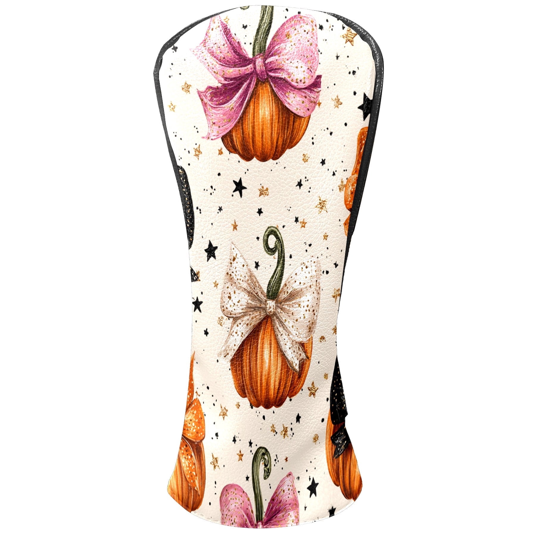 Golf Club Covers, Orange PumpkinBow Premium PU Leather Driver Hybrid Putter Head Covers with Velvet Lining, Waterproof Golf Gifts for Men Women