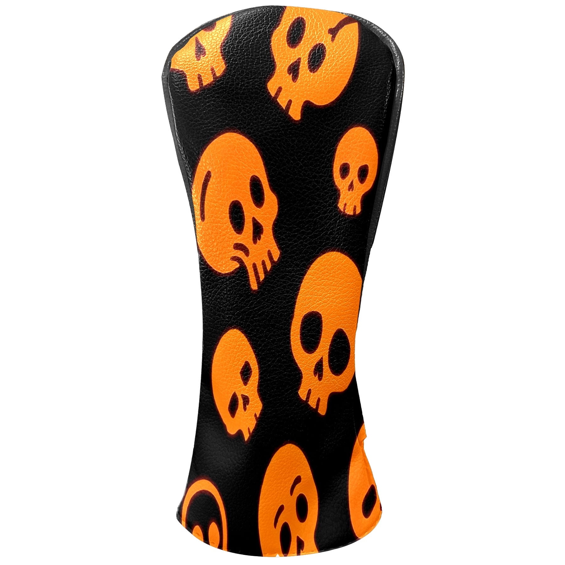 Golf Club Covers, Orange Skeleton Premium PU Leather Driver Hybrid Putter Head Covers with Velvet Lining, Waterproof Golf Gifts for Men Women