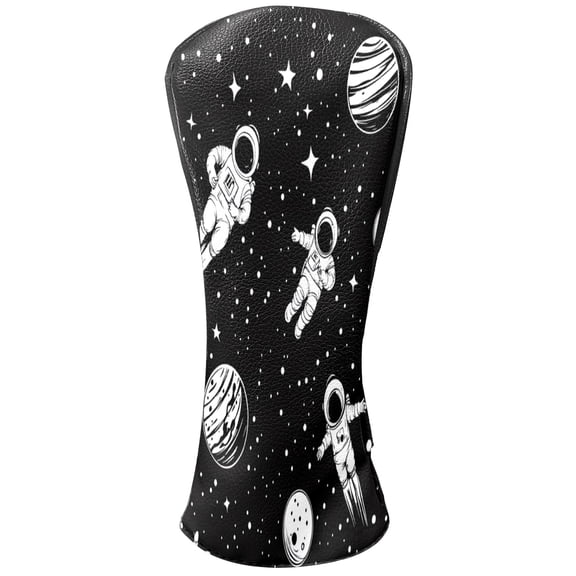 Golf Head Covers Astronaut Pattern for Driver, Wood & Hybrid, Premium Waterproof PU Leather with Plush Lining, Space Themed Golf Gifts