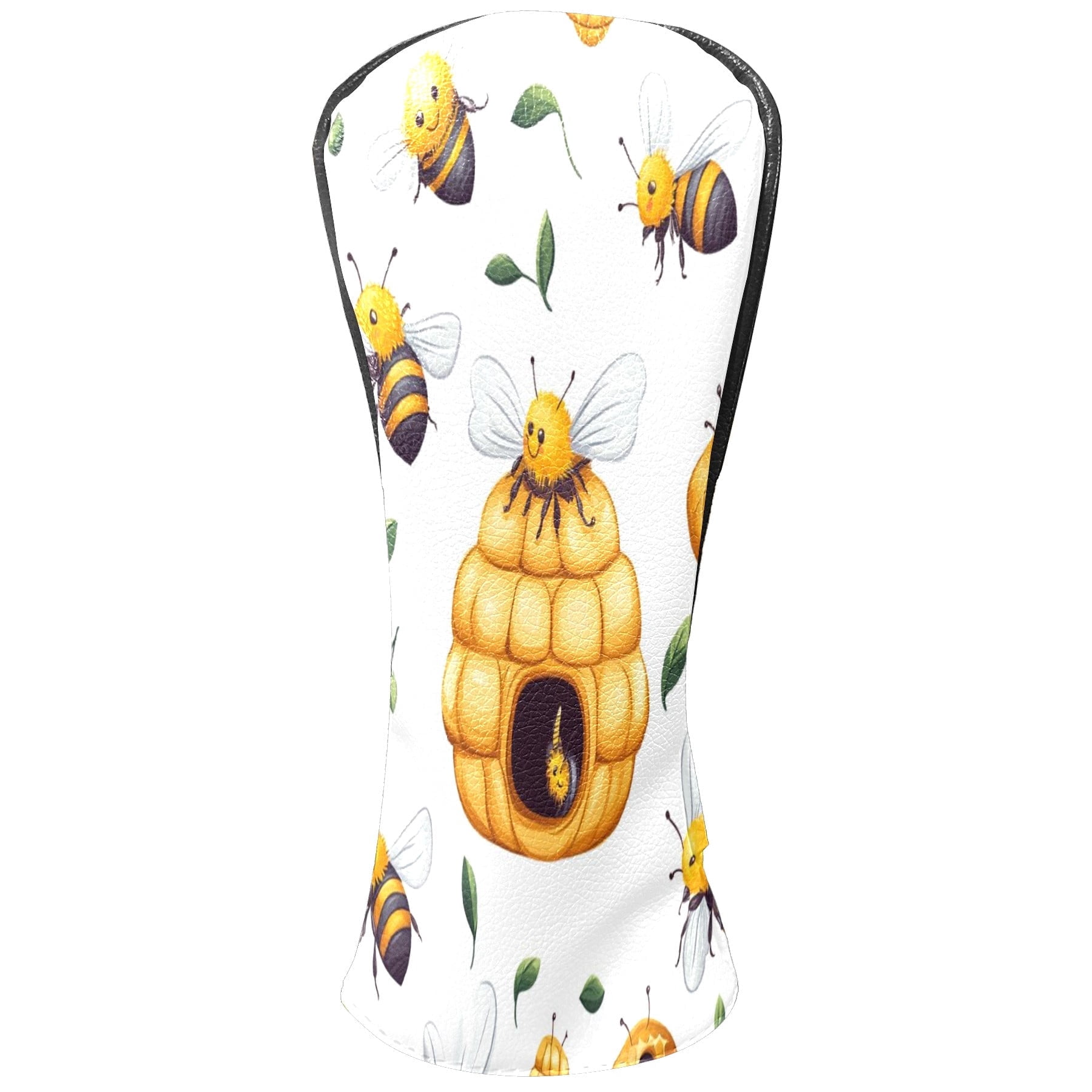 Golf Head Covers Bee Nesting Design for Driver, Wood & Hybrid, Premium Waterproof PU Leather with Plush Lining, Nature Inspired Golf Gifts
