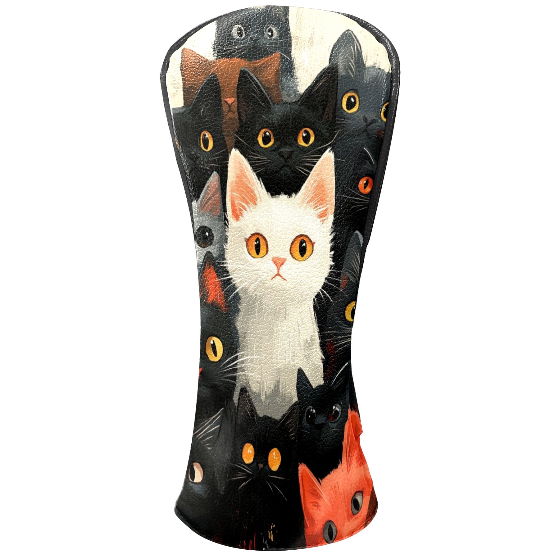 Golf Club Covers PU Leather Waterproof Head Covers for Fairway Woods Hybrids Black And White Cat Pattern Unisex Fits Most Brands