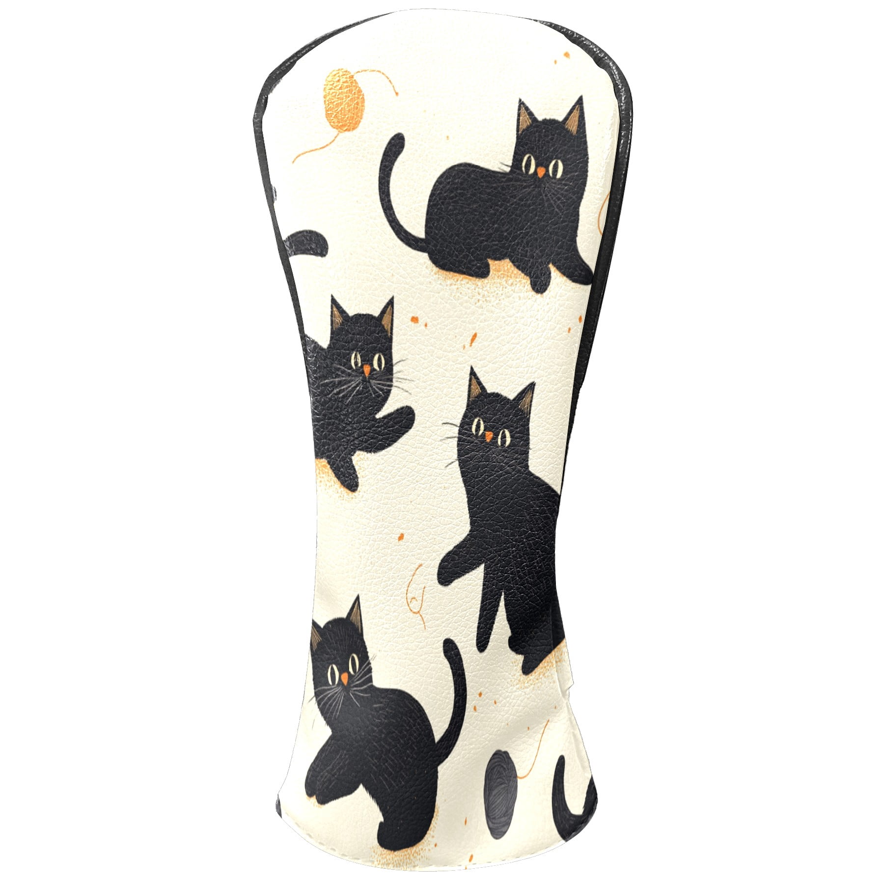 Golf Club Covers PU Leather Waterproof Head Covers for Fairway Woods Hybrids Black Cartoon Cat