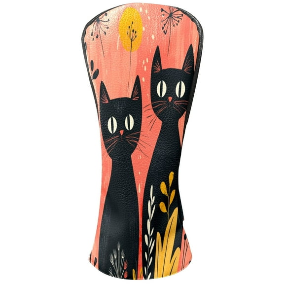 Golf Head Covers Black Cat Pattern for Driver, Wood & Hybrid, Premium Waterproof PU Leather with Plush Lining, Mysterious Animal Golf Gifts