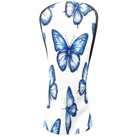 Golf Club Covers PU Leather Waterproof Head Covers for Fairway Woods Hybrids Blue Butterfly
