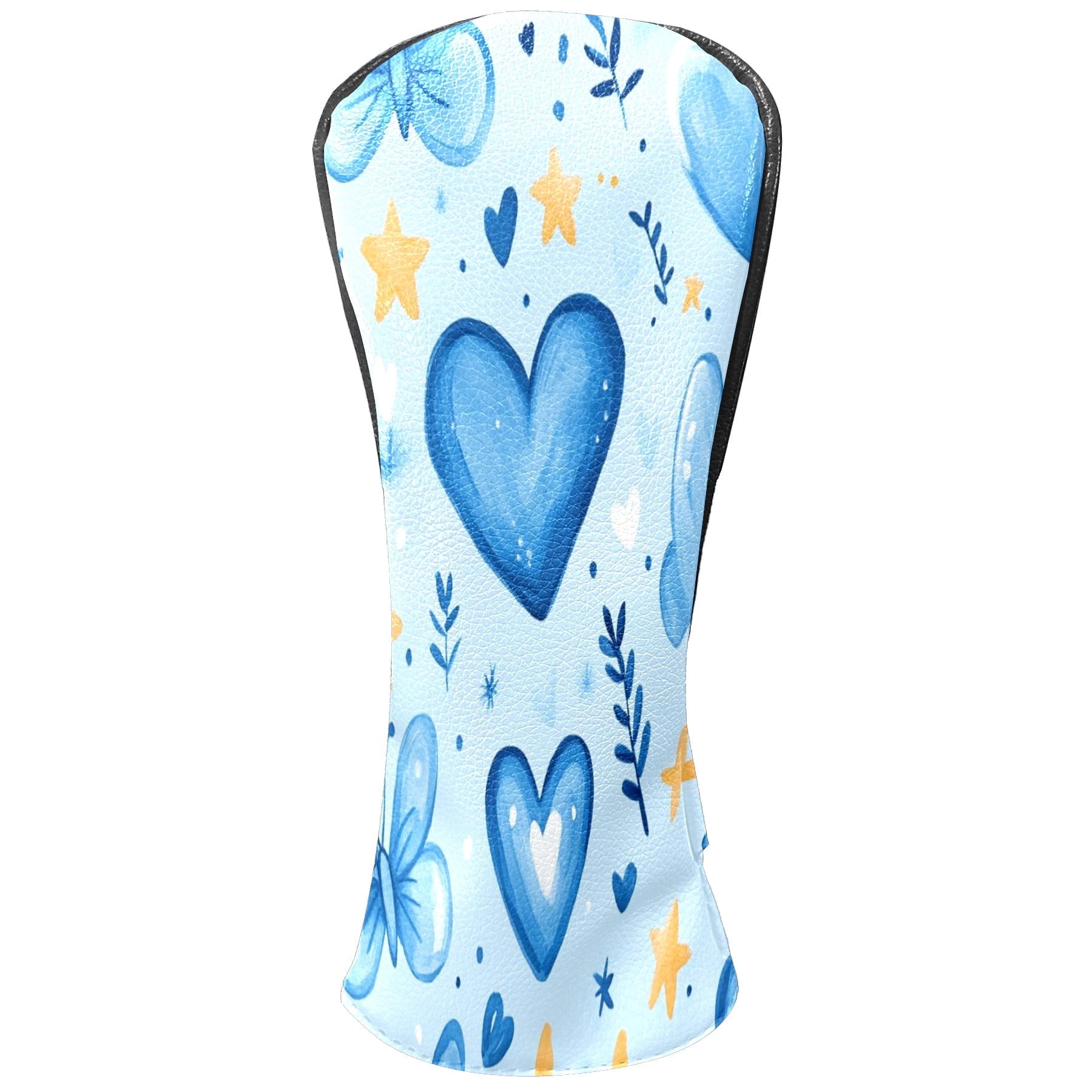 Golf Head Covers Blue Love Heart Design for Driver, Wood & Hybrid, Premium Waterproof PU Leather with Plush Lining, Cute Golf Gifts for Couples