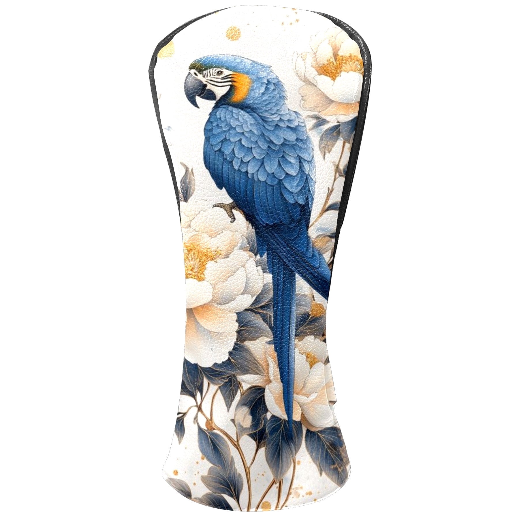 Golf Head Covers Blue Parrot Design for Driver, Wood & Hybrid, Premium Waterproof PU Leather with Plush Lining, Tropical Bird Golf Gifts