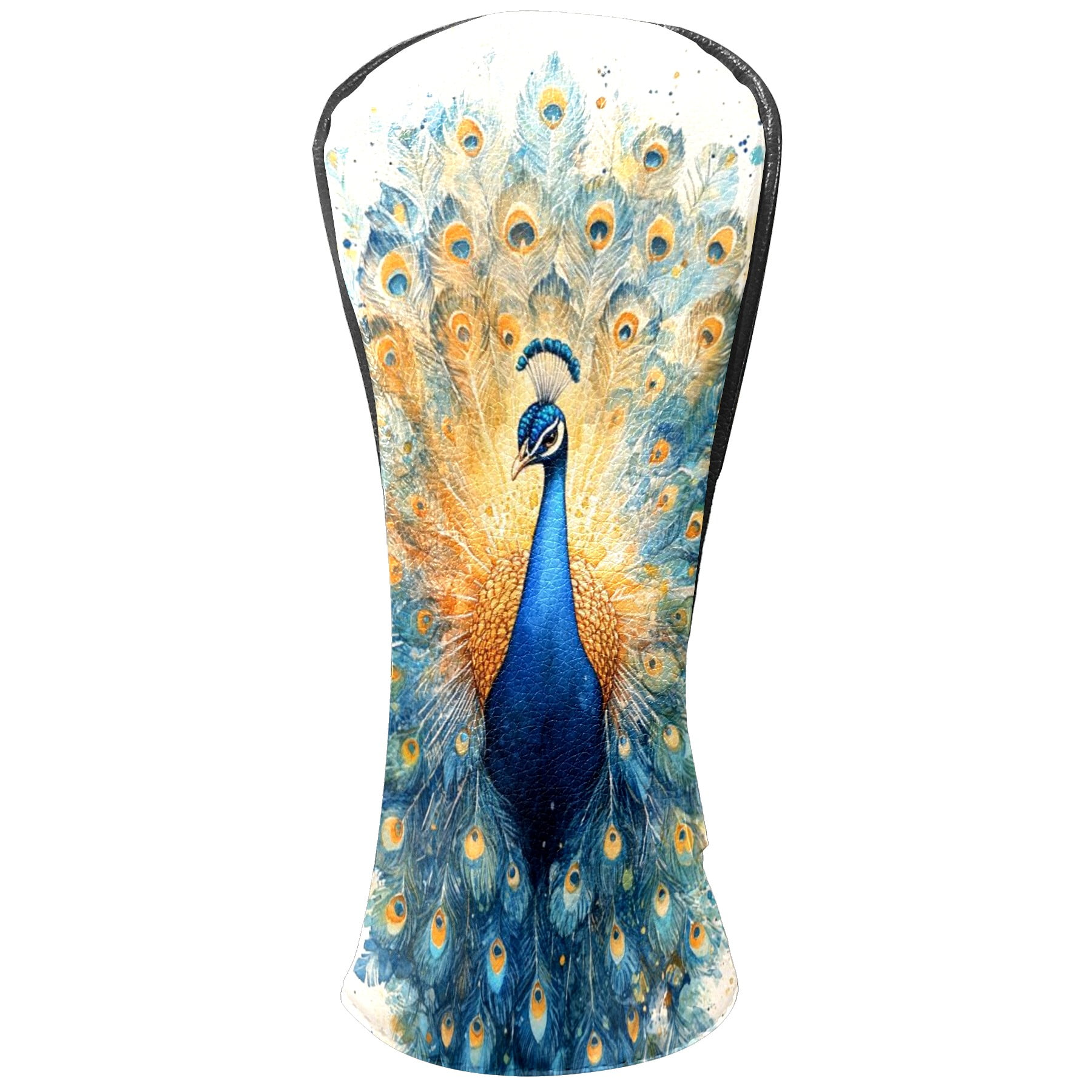 Golf Club Covers PU Leather Waterproof Head Covers for Fairway Woods Hybrids Blue Peacock Pattern Unisex Fits Most Brands