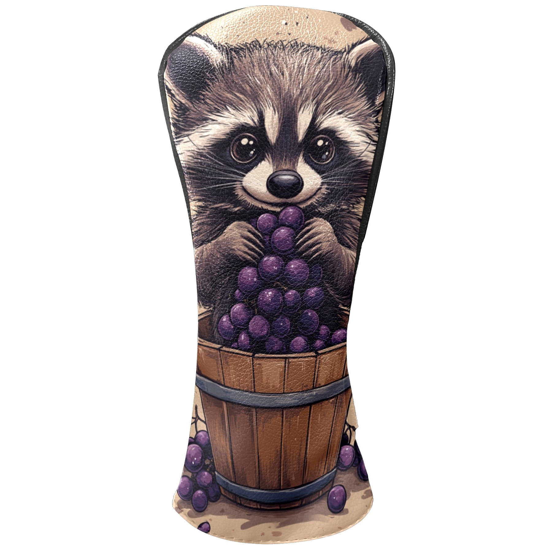 Golf Club Covers PU Leather Waterproof Head Covers for Fairway Woods Hybrids Brown Raccoon Grapes