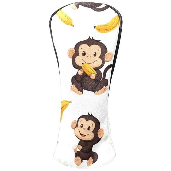 Golf Head Covers Playful Cartoon Monkey Design for Driver, Wood & Hybrid, Premium Waterproof PU Leather with Plush Lining, Funny Animal Golf Gifts