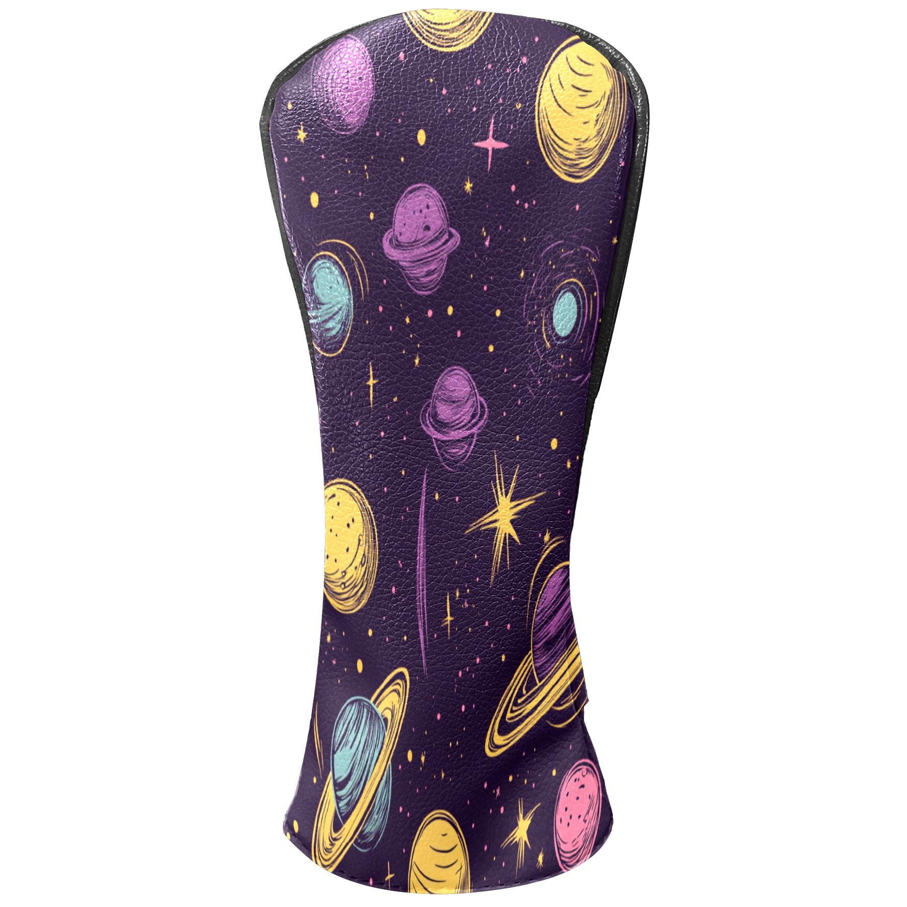 Golf Club Covers PU Leather Waterproof Head Covers for Fairway Woods Hybrids Cartoon Planet Pattern