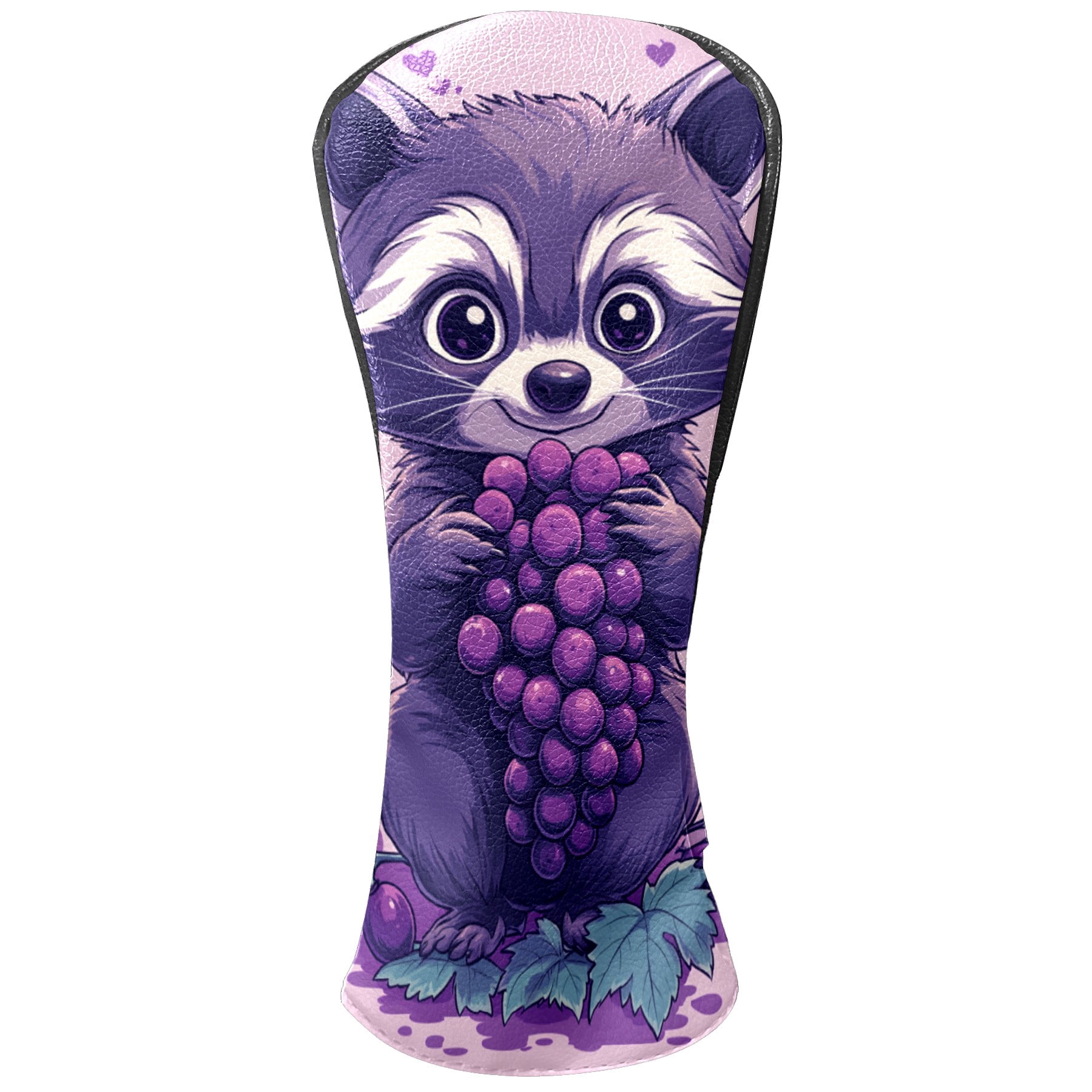 Golf Club Covers PU Leather Waterproof Head Covers for Fairway Woods Hybrids Cartoon Raccoon Grapes