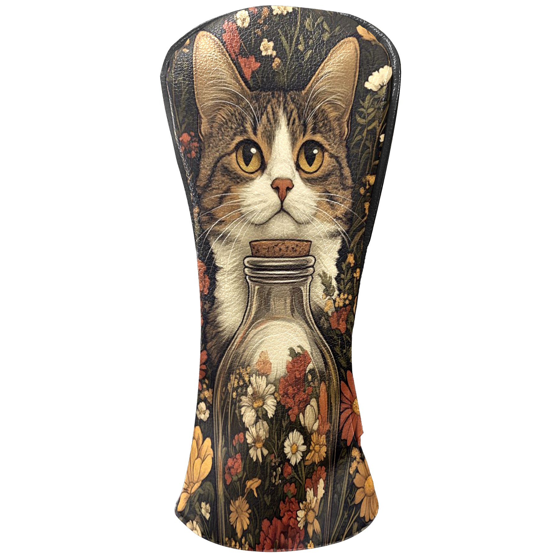 Golf Club Covers PU Leather Waterproof Head Covers for Fairway Woods Hybrids Cats And Flowers Unisex Fits Most Brands