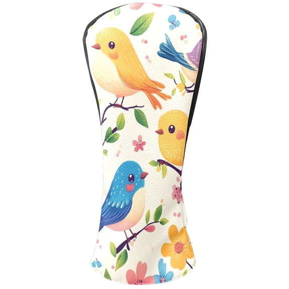 Golf Club Head Covers - Colorful Bird Design, PU Leather, Waterproof, Fits Fairway Woods/Hybrid, Unisex, Fits Most Brands