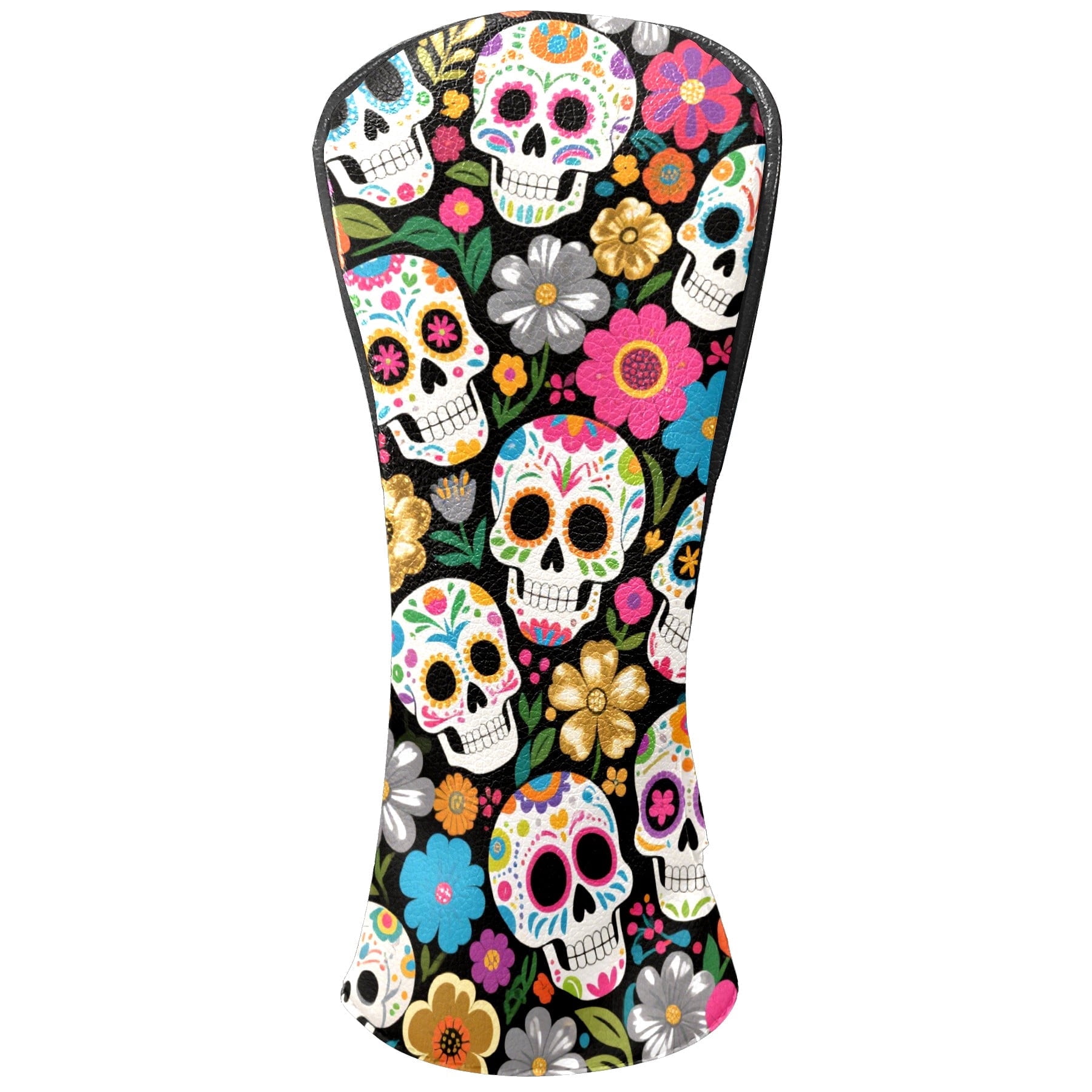 Golf Head Covers Colorful Flower Skull Design for Driver, Wood & Hybrid, Premium Waterproof PU Leather with Plush Lining, Edgy Floral Golf Gifts