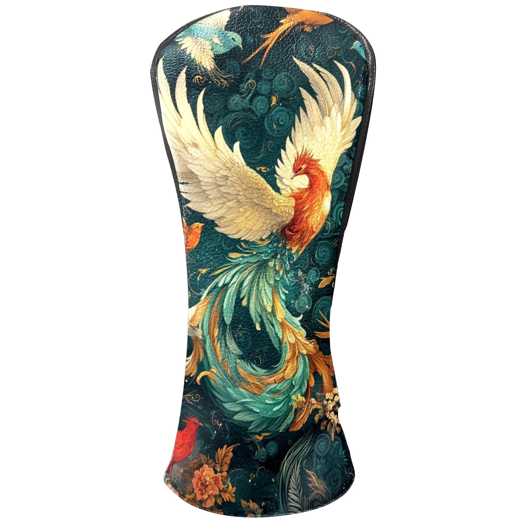 Golf Head Covers Colorful Phoenix Design for Driver, Wood & Hybrid, Premium Waterproof PU Leather with Plush Lining, Mythical Bird Golf Gifts
