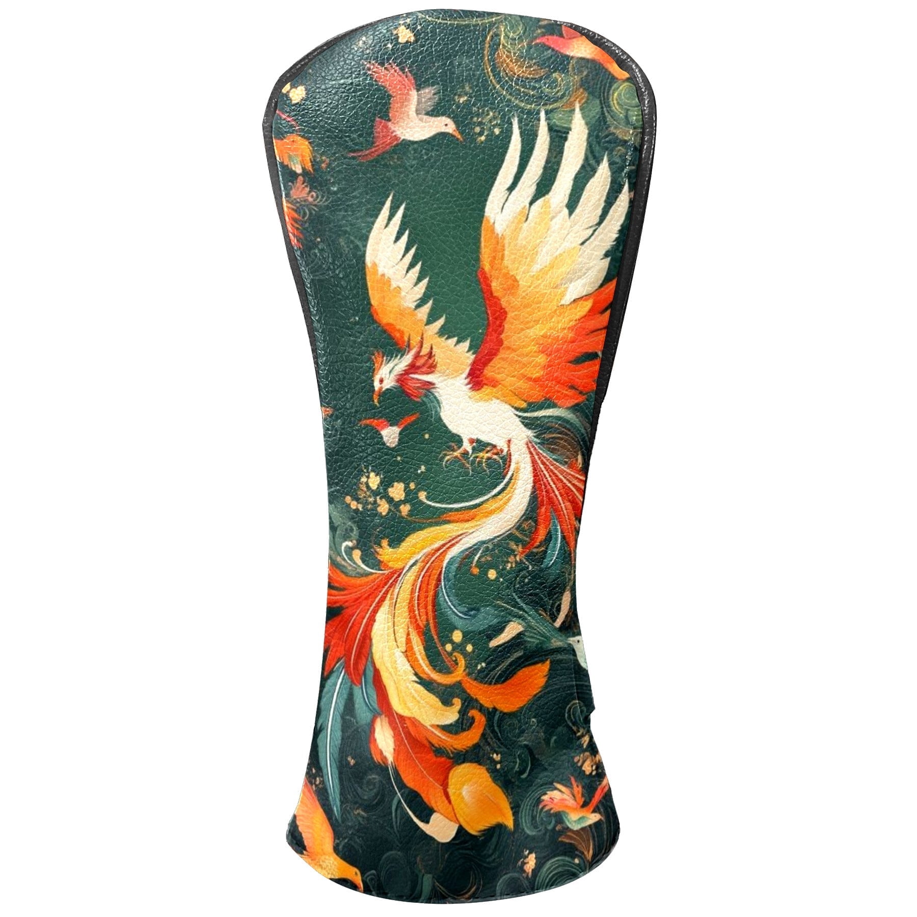 Golf Head Covers Colorful Phoenix Design for Driver, Wood & Hybrid, Premium Waterproof PU Leather with Plush Lining, Mythical Bird Golf Gifts