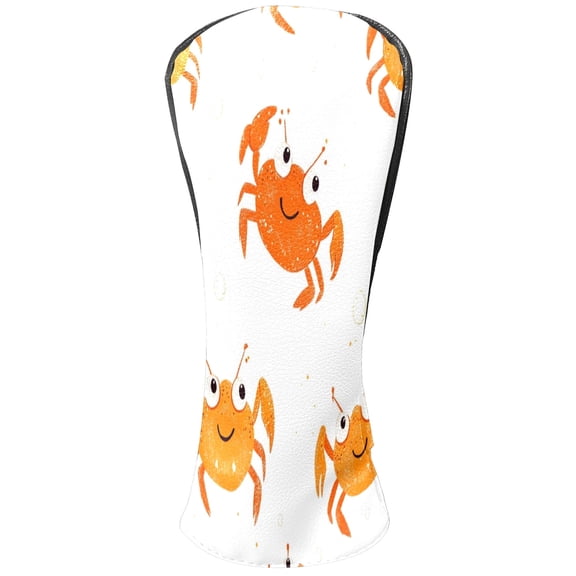 Golf Head Covers Crab Pattern for Driver, Wood & Hybrid, Premium Waterproof PU Leather with Plush Lining, Nautical Golf Gifts