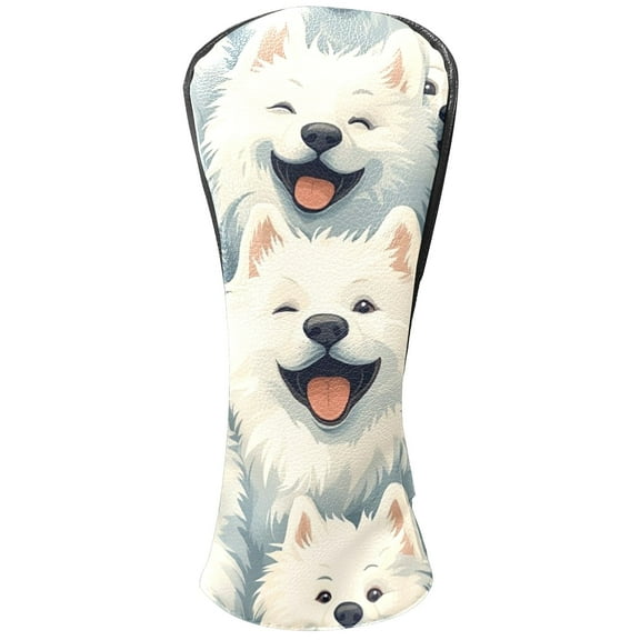 Golf Head Covers Cute Funny Animal Dog Design for Driver, Wood & Hybrid, Premium Waterproof PU Leather with Plush Lining, Dog Lover Golf Gifts