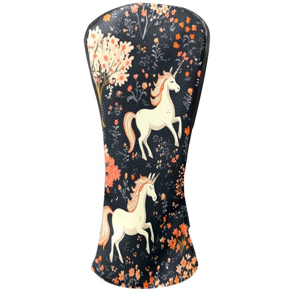 Golf Head Covers Cute Horse Pattern for Driver, Wood & Hybrid, Premium Waterproof PU Leather with Plush Lining, Animal Golf Gifts