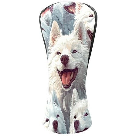 Golf Club Covers PU Leather Waterproof Head Covers for Fairway Woods Hybrids Cute Samoyed