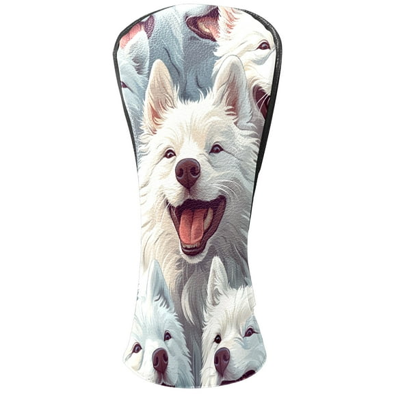 Golf Club Covers PU Leather Waterproof Head Covers for Fairway Woods Hybrids Cute Samoyed