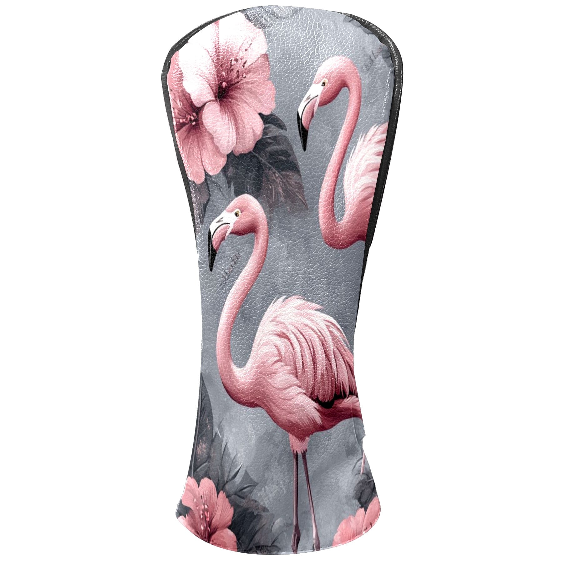 Golf Head Covers Flamingo & Flowers Design for Driver, Wood & Hybrid, Premium Waterproof PU Leather with Plush Lining, Tropical Golf Gifts