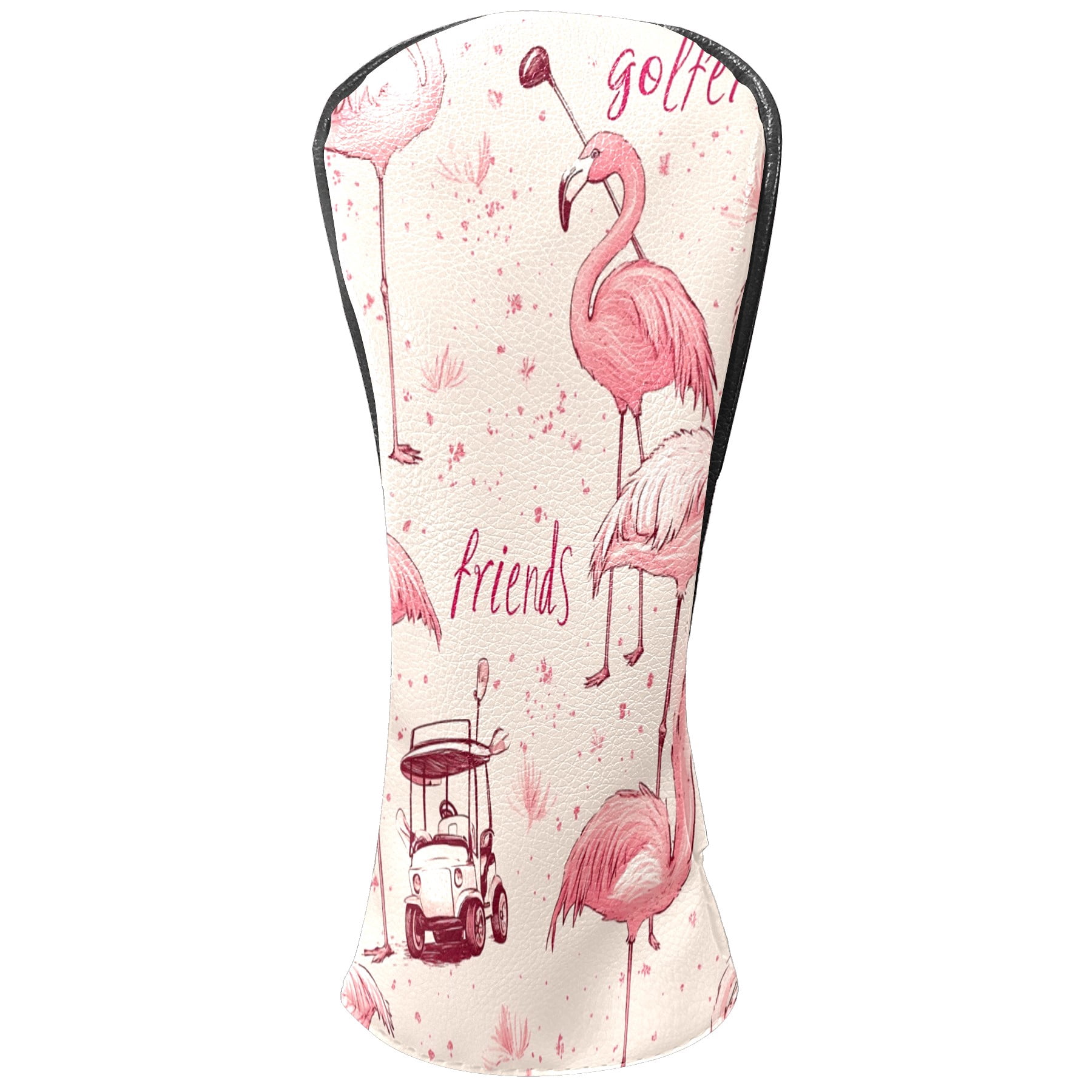 Golf Club Covers PU Leather Waterproof Head Covers for Fairway Woods Hybrids Flamingo