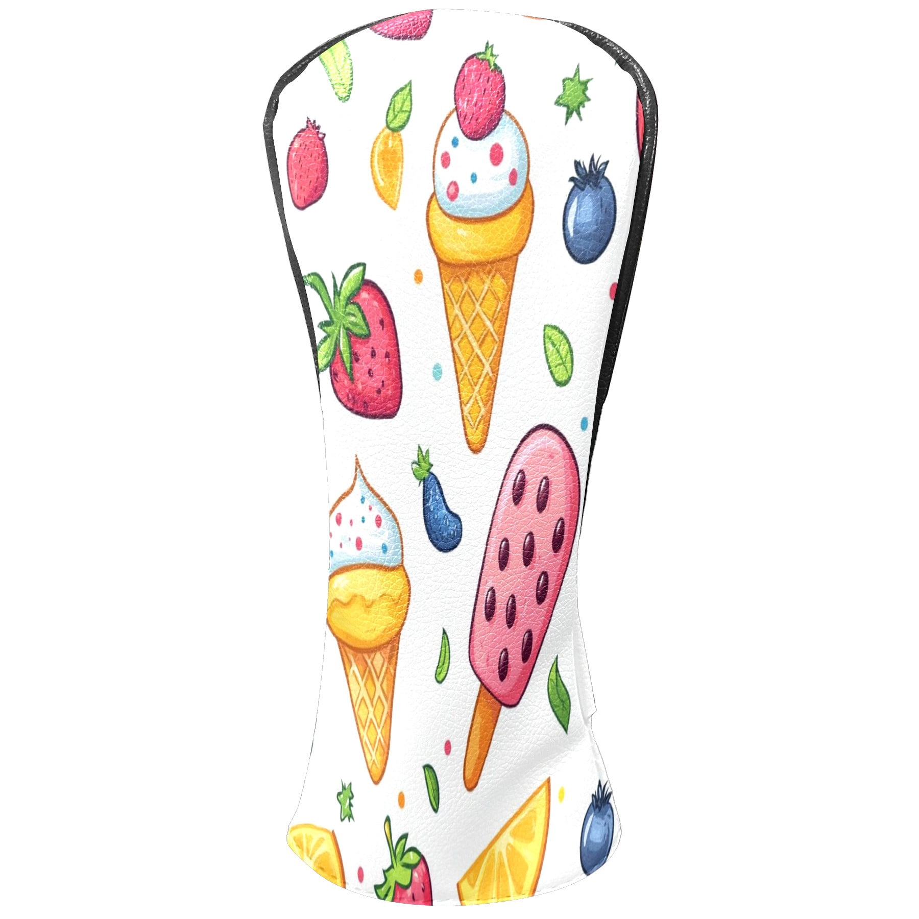 Golf Club Covers PU Leather Waterproof Head Covers for Fairway Woods Hybrids Fruit Ice Cream Pattern Unisex Fits Most Brands