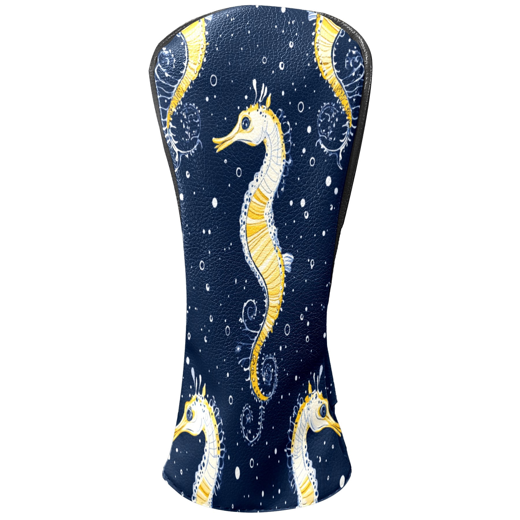 Golf Club Covers PU Leather Waterproof Head Covers for Fairway Woods Hybrids Golden Seahorse