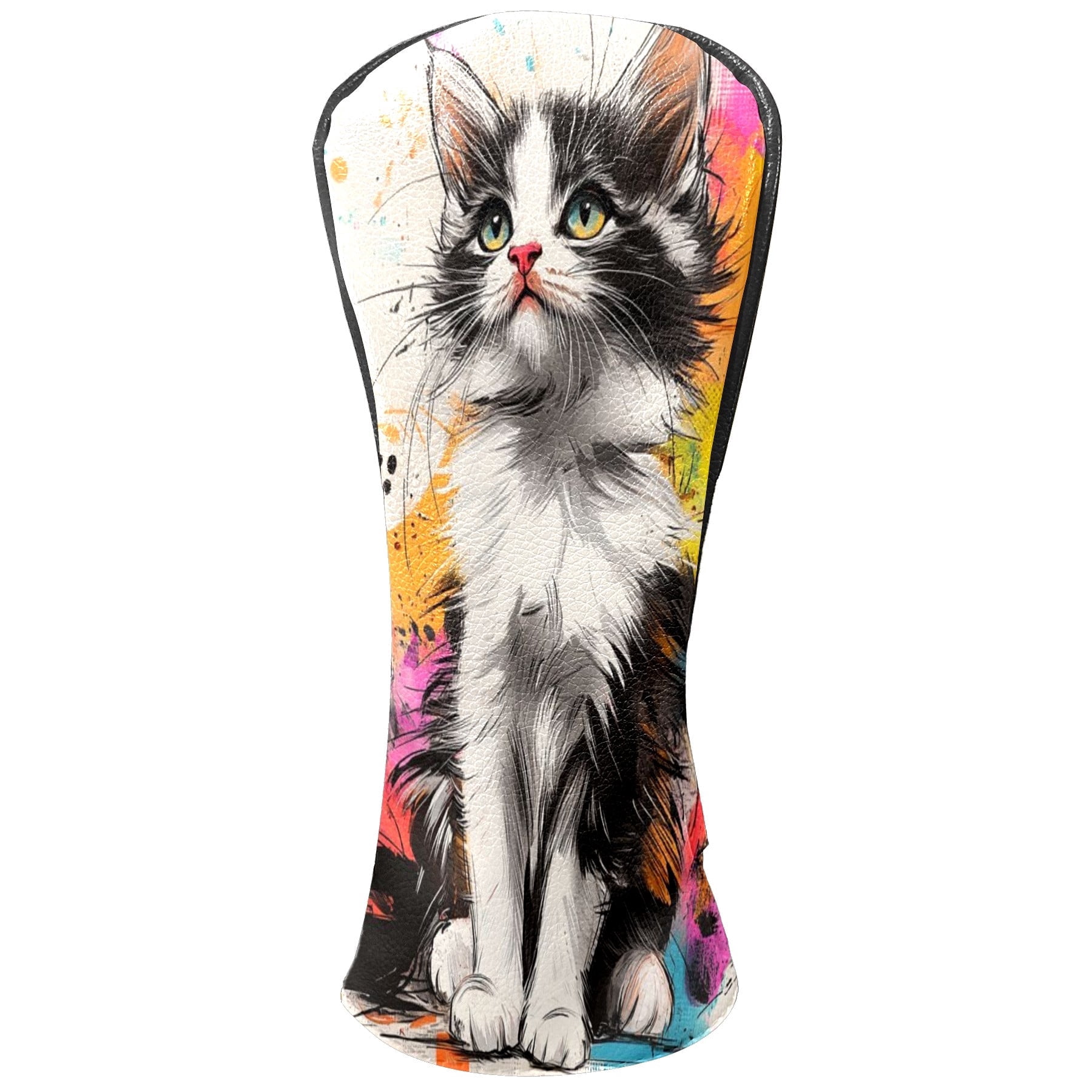 Golf Club Head Covers - Graffiti Cat Design, PU Leather, Waterproof, Fits Fairway Woods/Hybrid, Unisex, Fits Most Brands